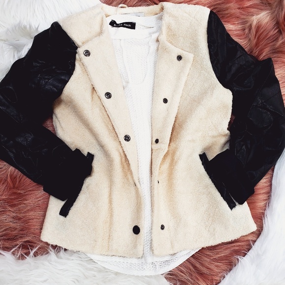 Jackets & Blazers - Faux Leather Sleeve Sherpa Quilted Jacket